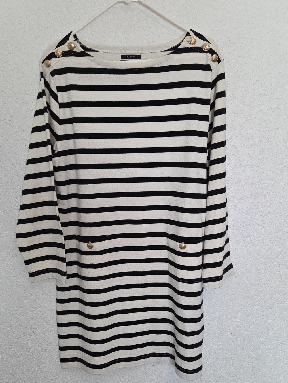 J. CREW Classic Fit Cream And Black Striped Dress, Size L